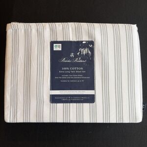 Brooks Brothers Twin XL Sheet Set 100% Cotton Grey Striped 15" Deep Mattress